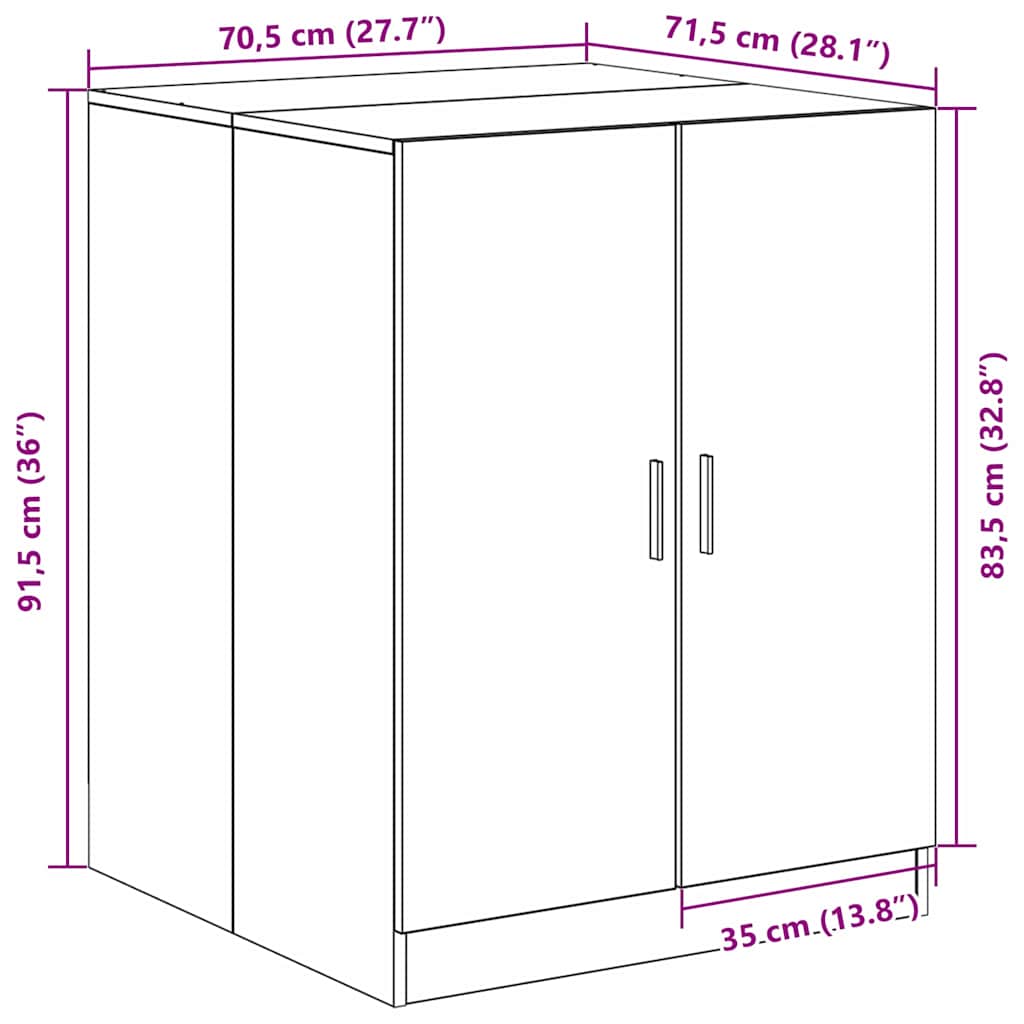 Wasmachinekast met opslag Zwart eiken 70.5 x 71.5 x 91.5 cm