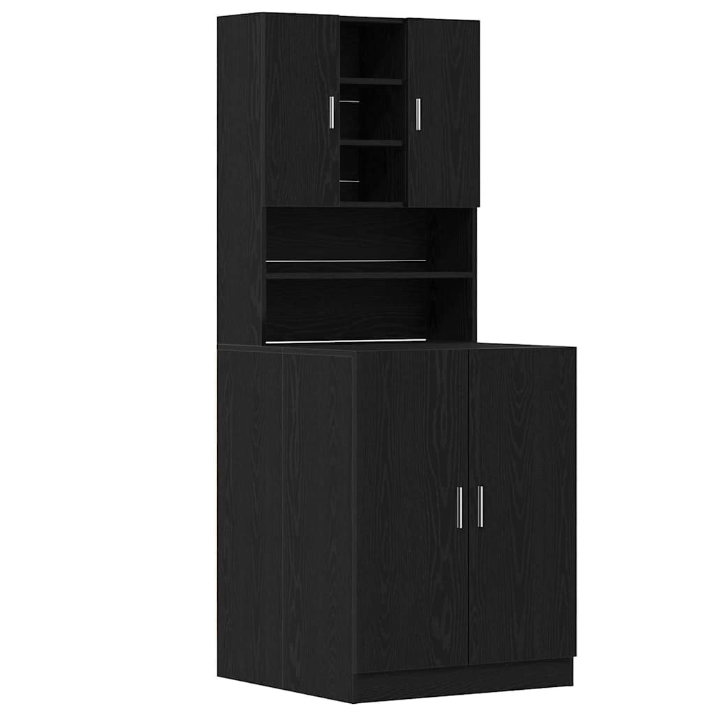 Wasmachinekast 2 pcs Zwart Eiken 70,5 x 71,5 x 181,5 cm