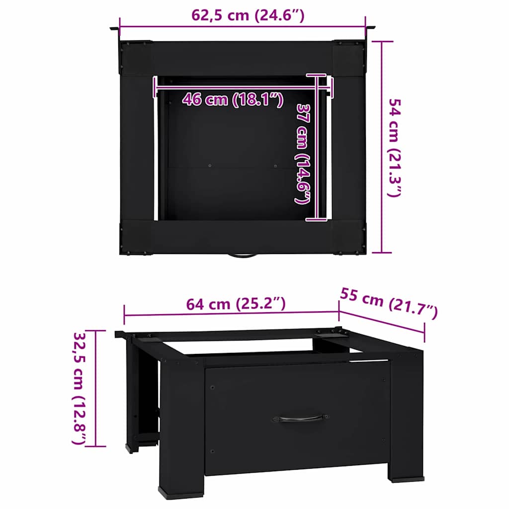 Wasmachine Pedestal Zwart 64 x 55 x 32,5 cm Staal