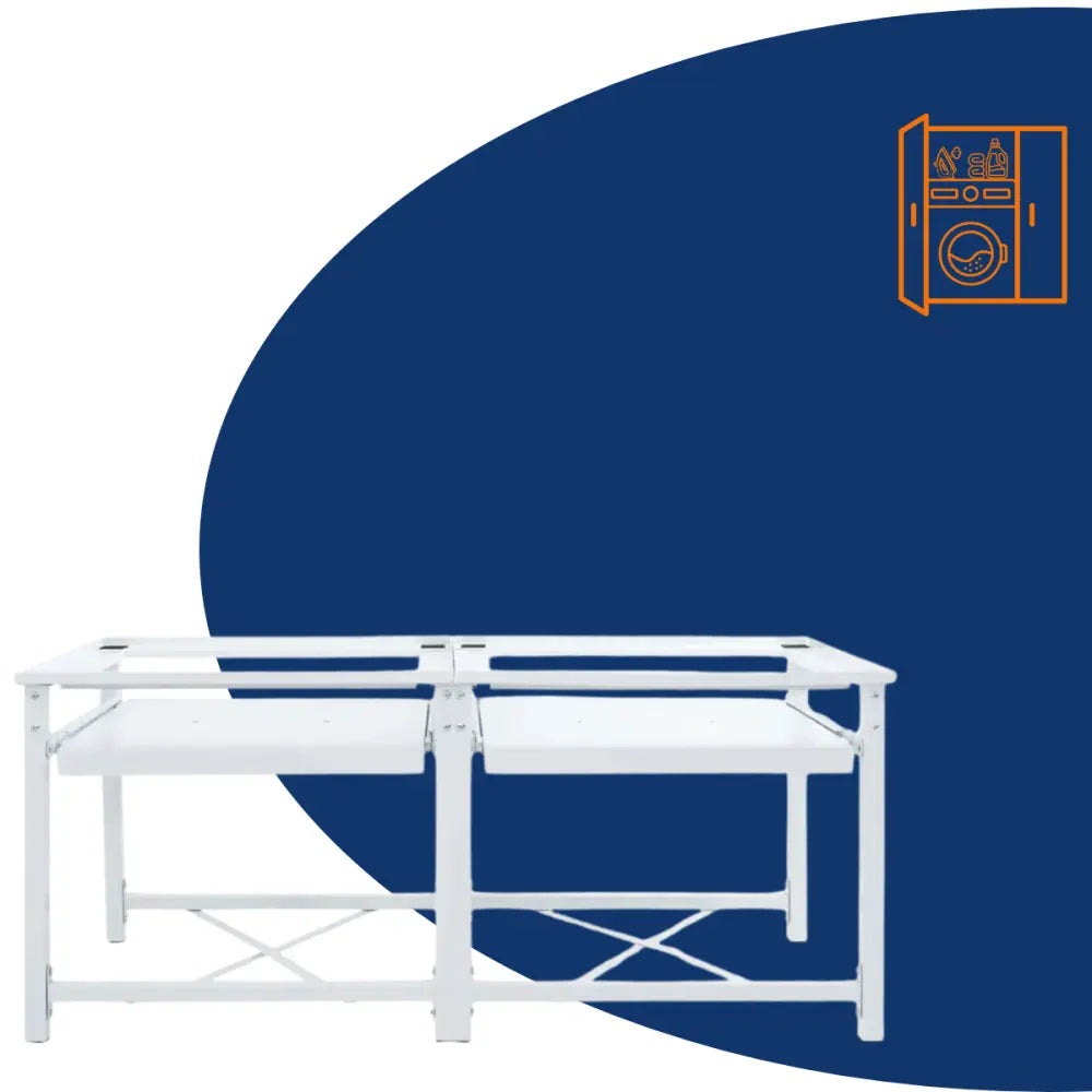 wit metaal tabel - Dubbele wasmachine verhoger met uittrekbare planken wit 120 x 56 x 52
