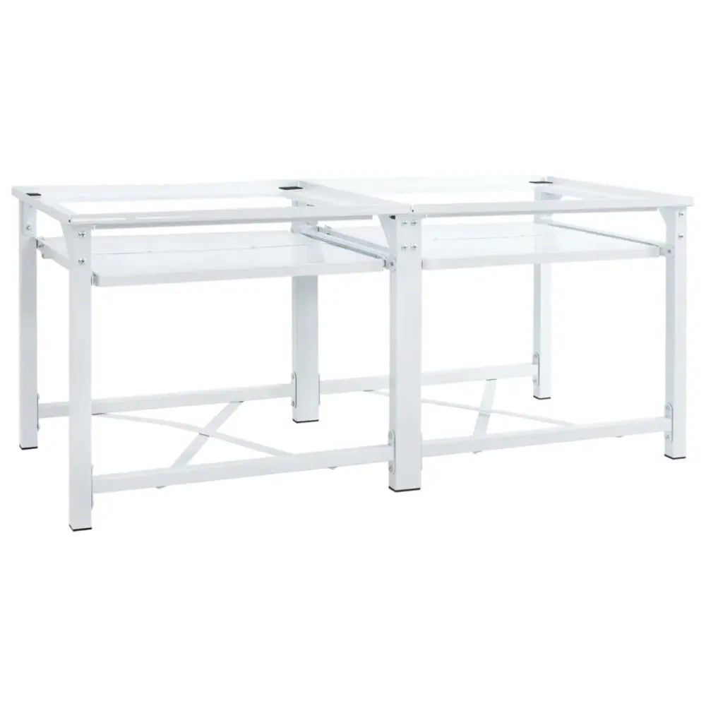 wit metaal tabellen - Dubbele wasmachine verhoger met uittrekbare planken wit 120 x 56 x 52
