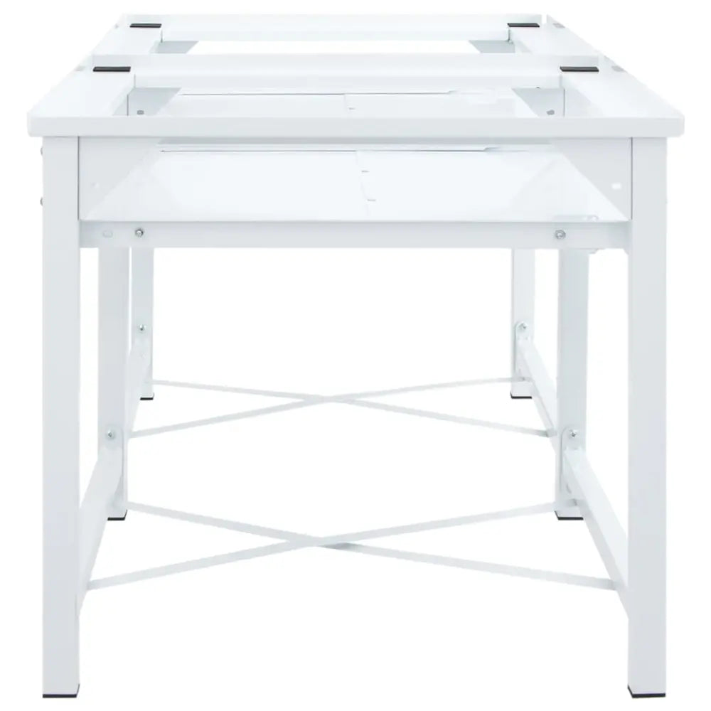 wit metaal tabel frame - Dubbele wasmachine verhoger met uittrekbare planken wit 120 x 56 x 52