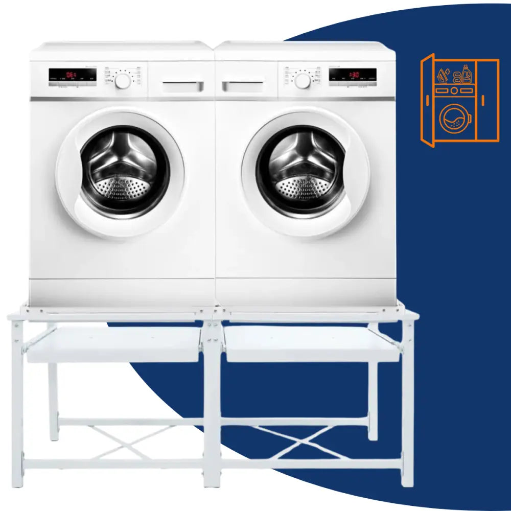 twee wit machines stand - Dubbele wasmachine verhoger met uittrekbare planken wit 120 x 56 x 52
