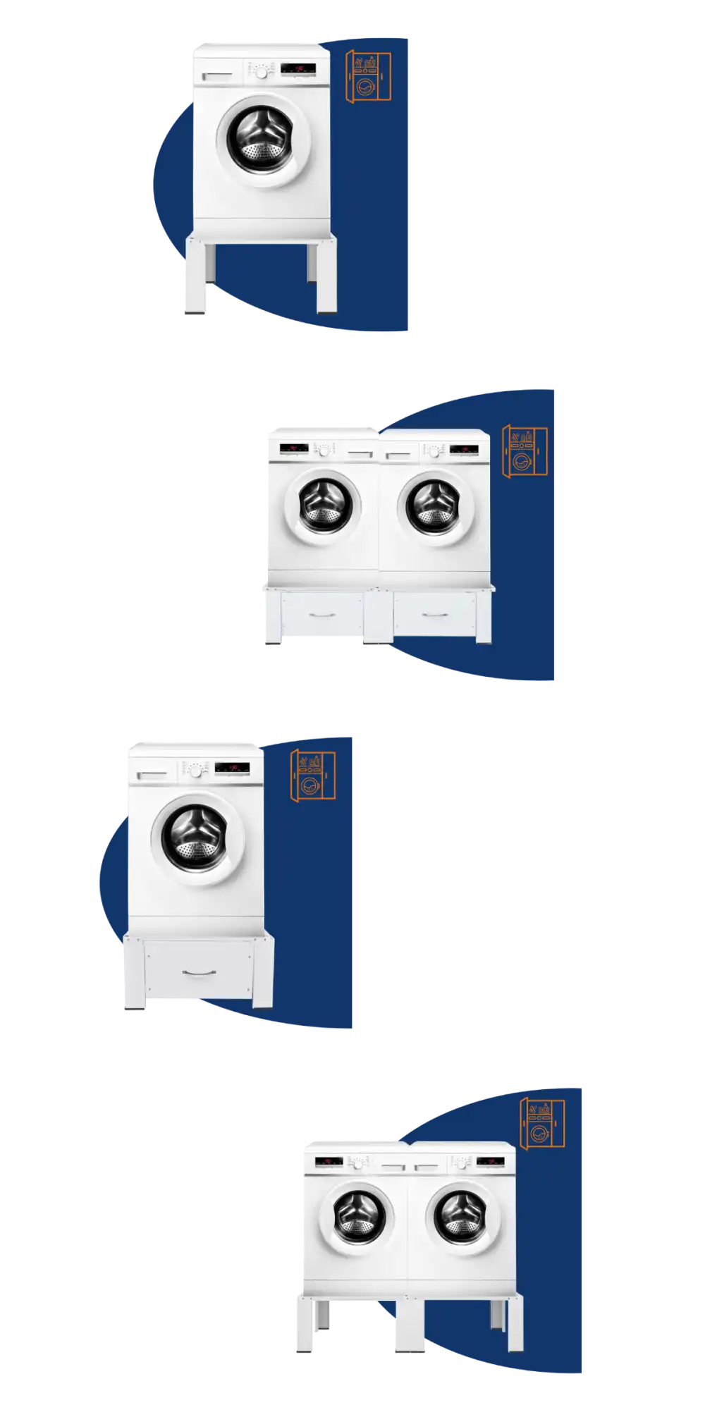 Gestapelde wasmachineconfiguraties.