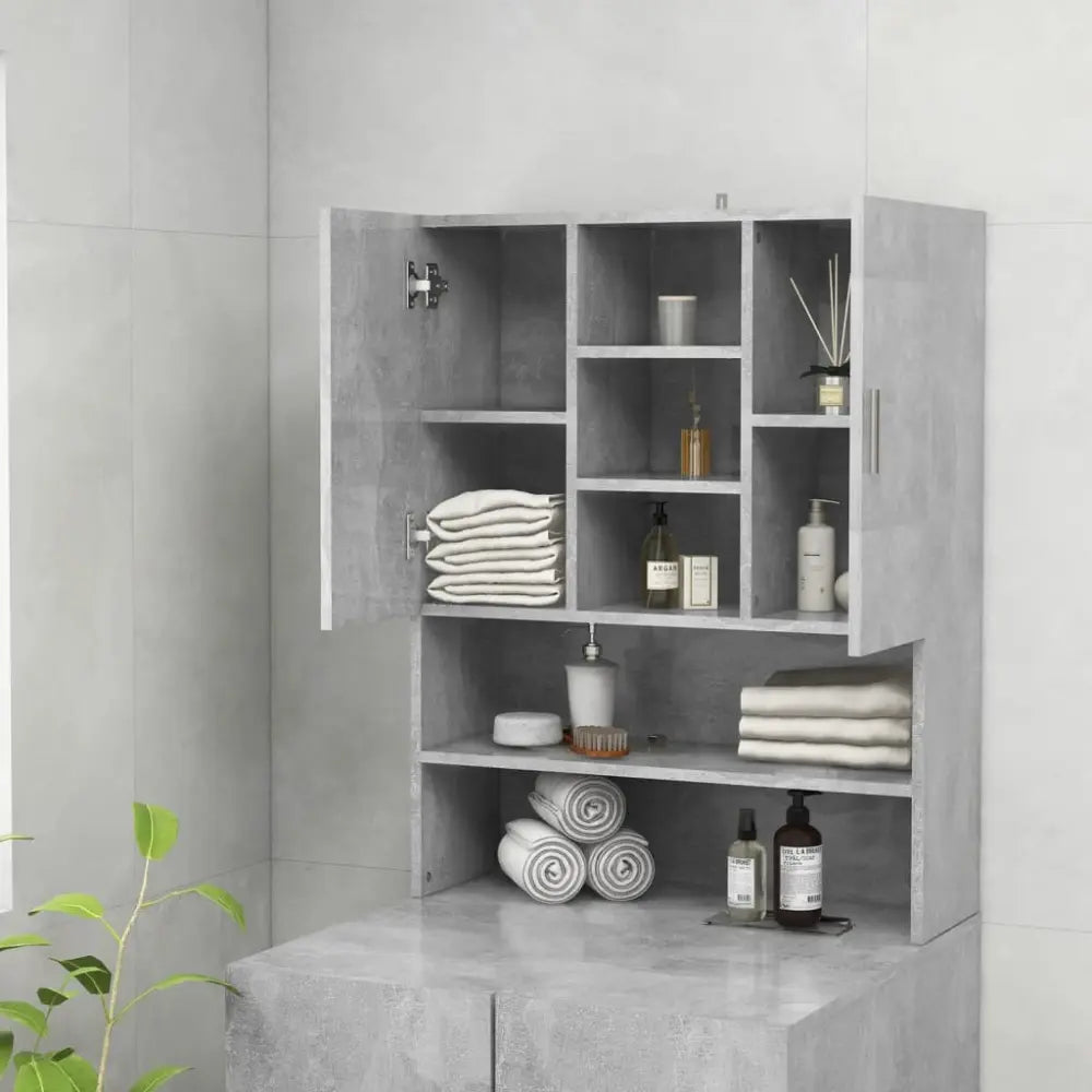grijs badkamer kast open deuren - Wasmachine boven kast 70,5x25,5x90 cm betongrijs