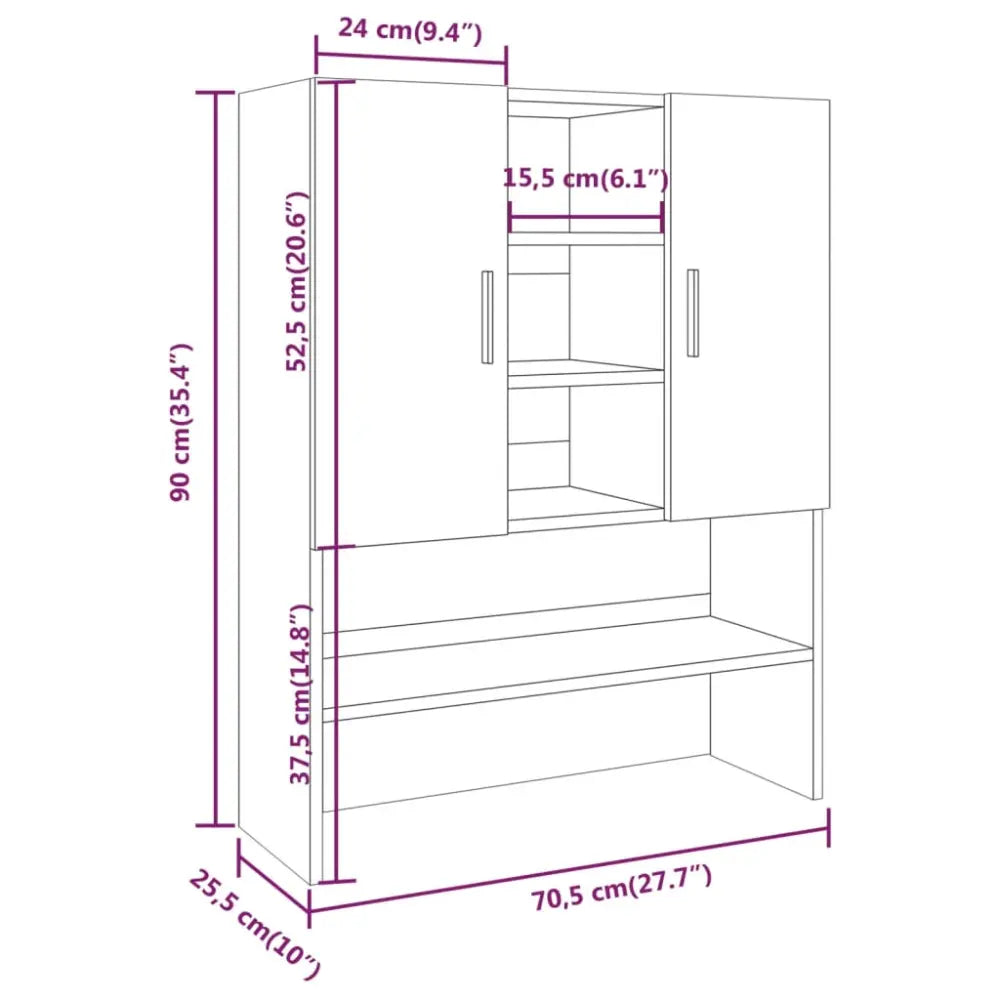 kast afmetingen - Wasmachine boven kast 70,5x25,5x90 cm gerookt eikenkleurig