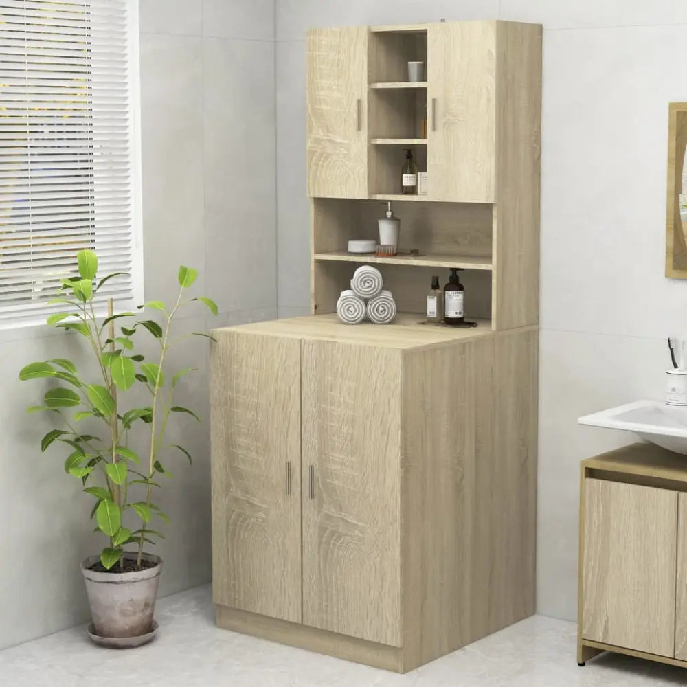 licht houtnerf badkamer kast - Wasmachine boven kast 70,5x25,5x90 cm sonoma eikenkleurig