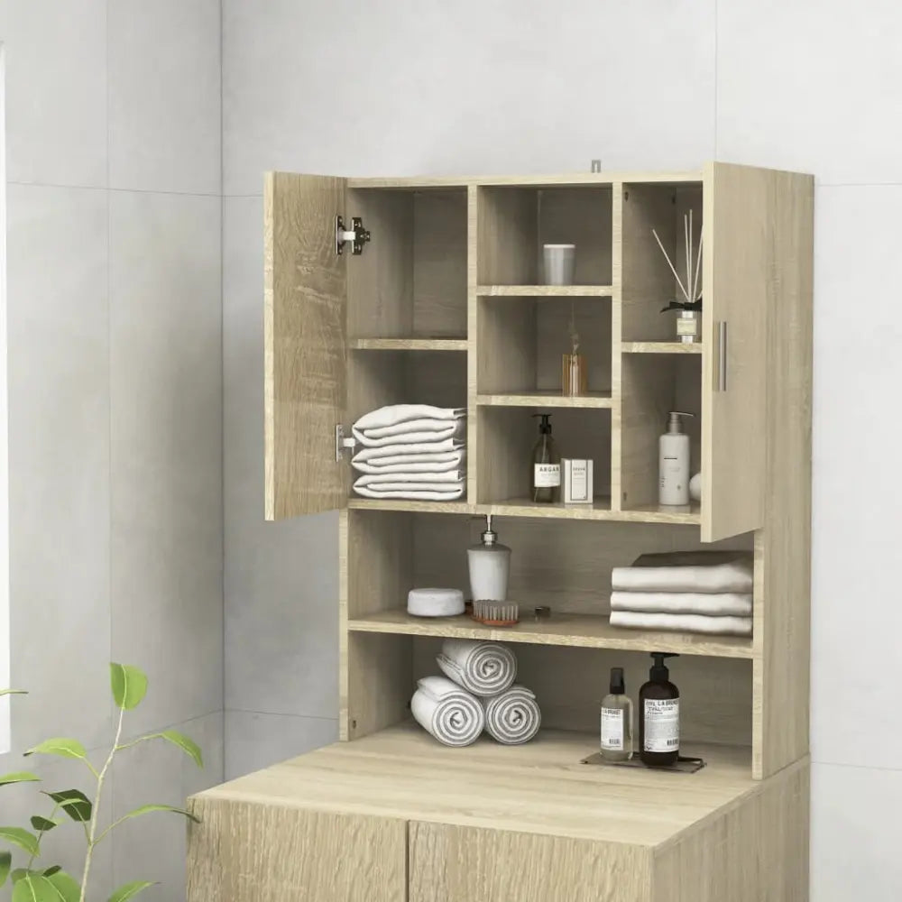 houten badkamer kast open planken - Wasmachine boven kast 70,5x25,5x90 cm sonoma eikenkleurig
