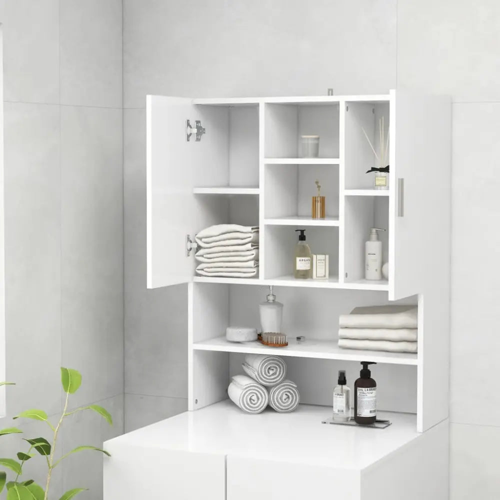 wit badkamer kast open gesloten - Wasmachine boven kast 70,5x25,5x90 cm wit