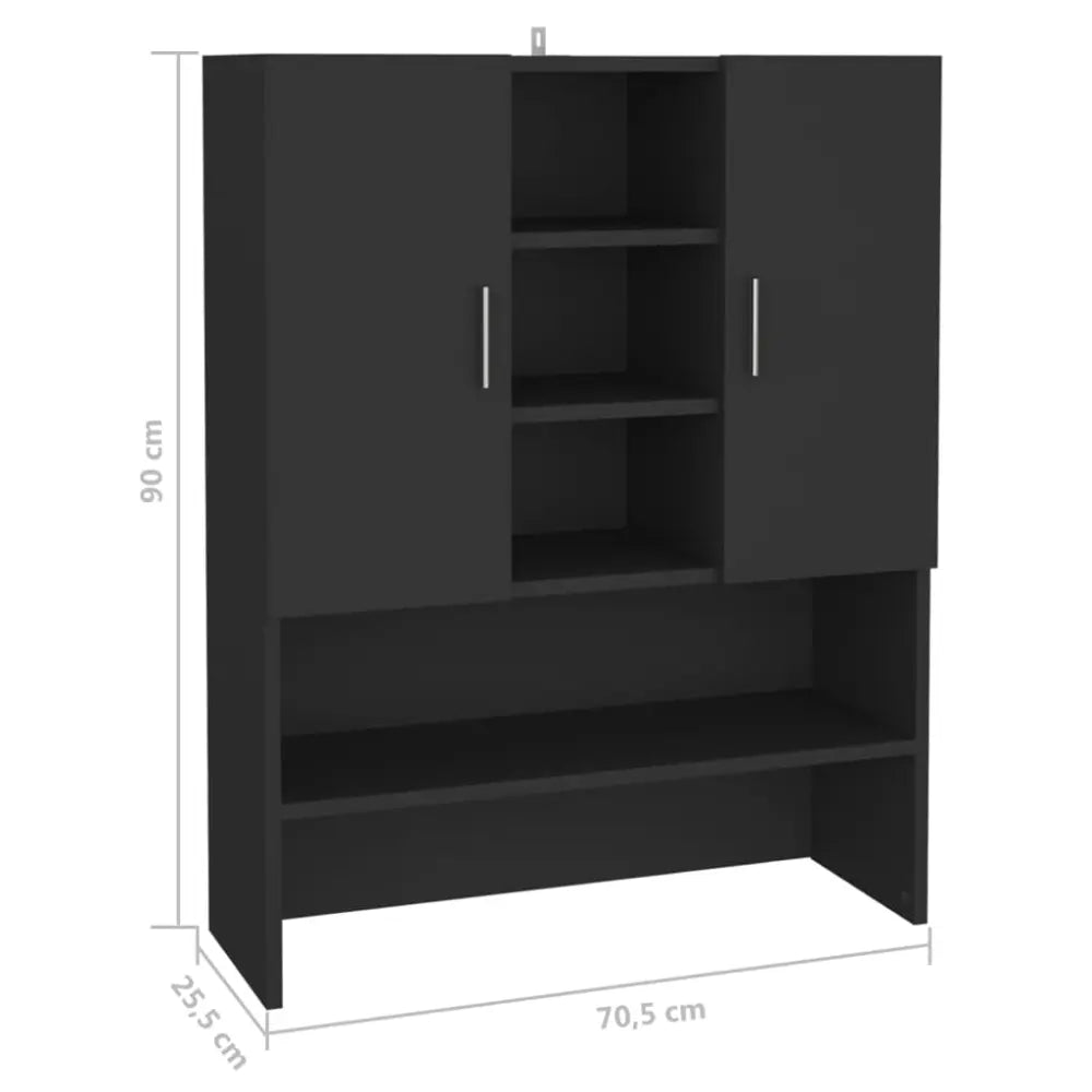 zwart opslag kast planken deuren - Wasmachine boven kast 70,5x25,5x90 cm zwart