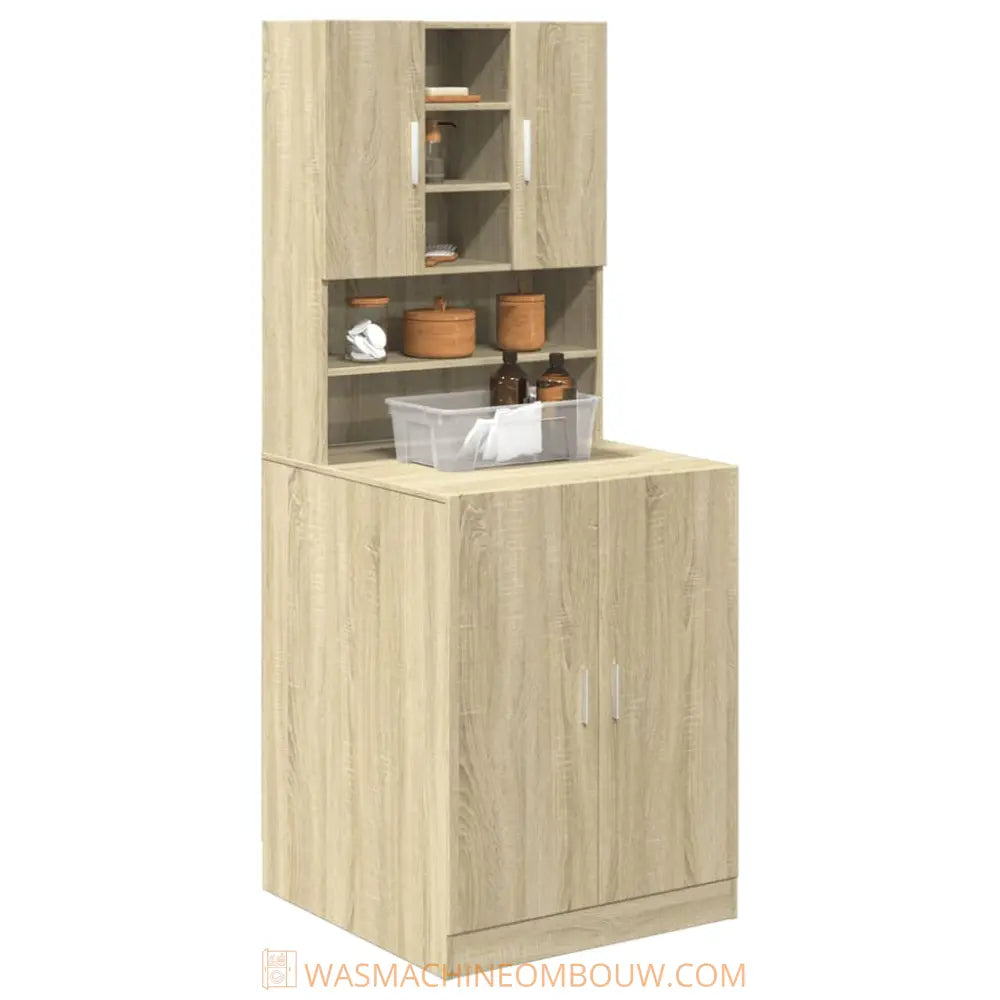 houten opslag kast - Wasmachine en droger kast 2 st bewerkt hout sonoma eiken kleurig