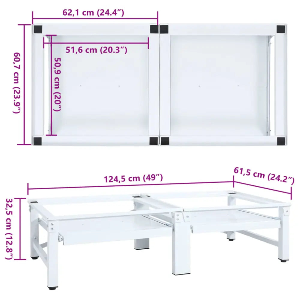 wit metaal frame afmetingen - Wasmachine en droger verhoger met uittrekbare schappen wit 124,5 x 61,5 x 33,5