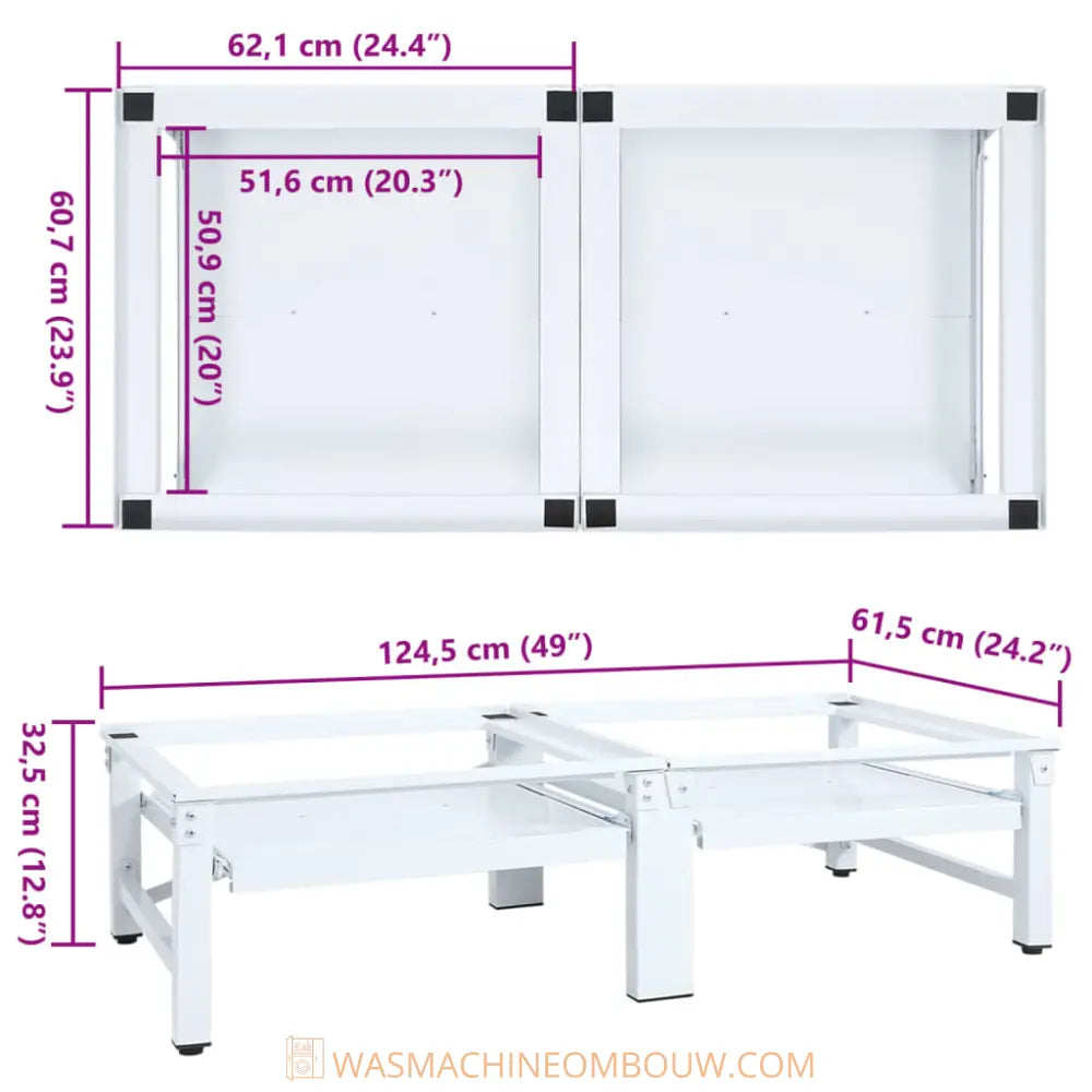 wit metaal frame afmetingen - wasmachine en droger verhoger met uittrekbare schappen wit