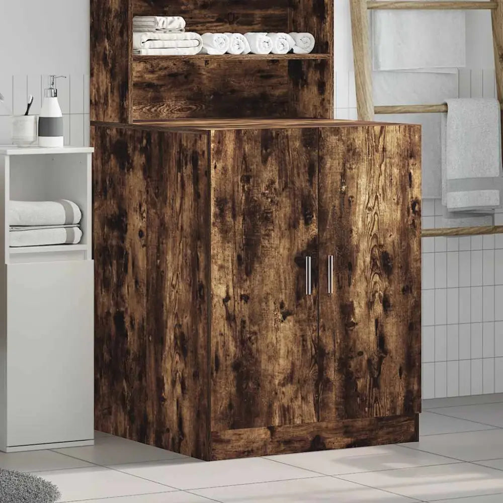 houten badkamer kast opslag - Wasmachine kast 71x71,5x91,5 cm gerookt eikenkleurig