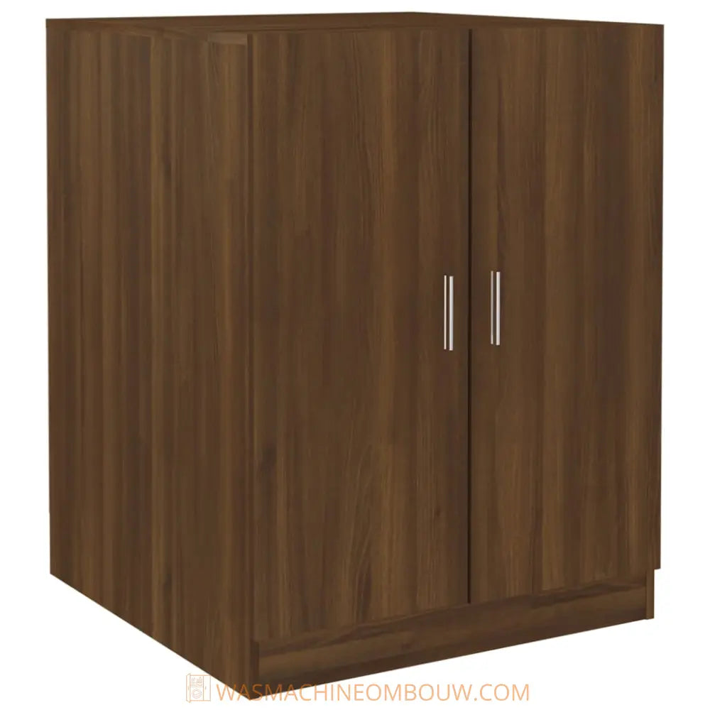 bruin houten kast zilver handgrepen - Wasmachine kast bewerkt hout bruin eikenkleur