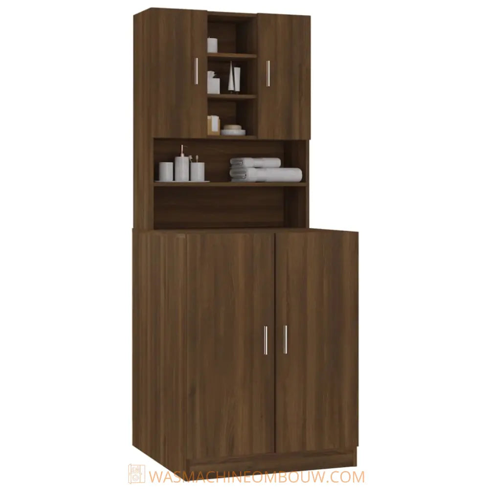 bruin houten opslag kast - Wasmachine kast bewerkt hout bruin eikenkleur