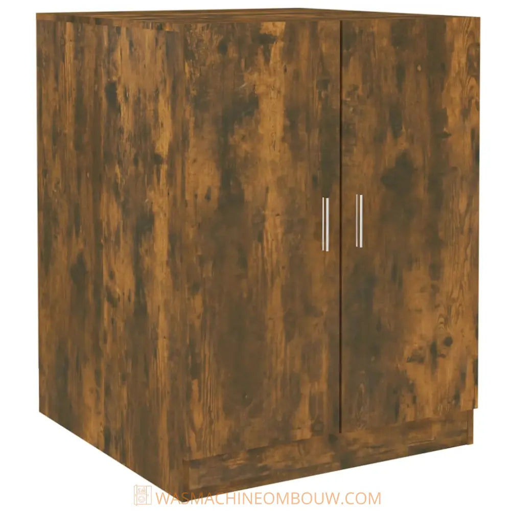 houten kast dubbel deuren - Wasmachine kast bewerkt hout gerookt eikenkleurig