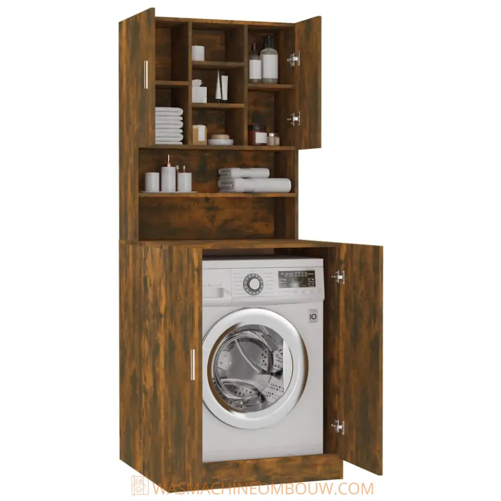machine kast opslag - Wasmachine kast bewerkt hout gerookt eikenkleurig