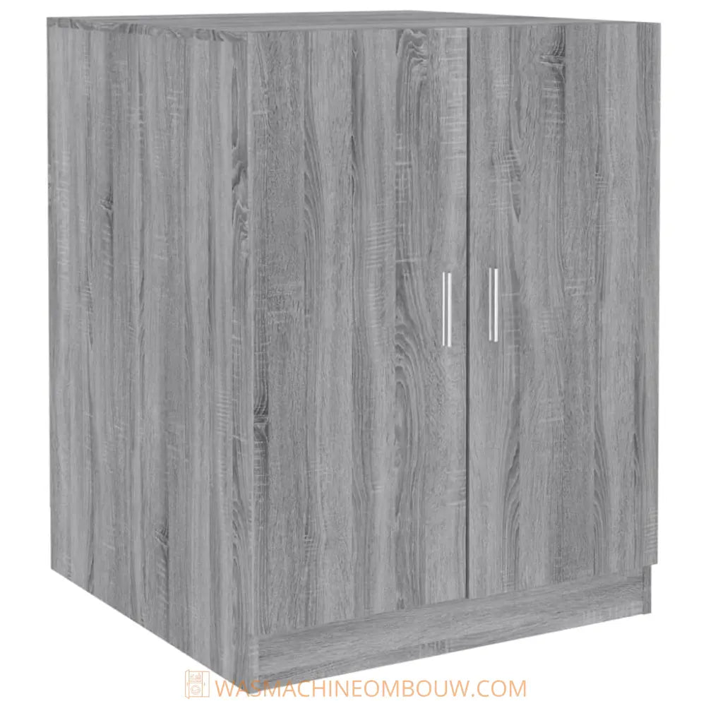 grijs houtnerf kast - Wasmachine kast met bewerkt hout grijs