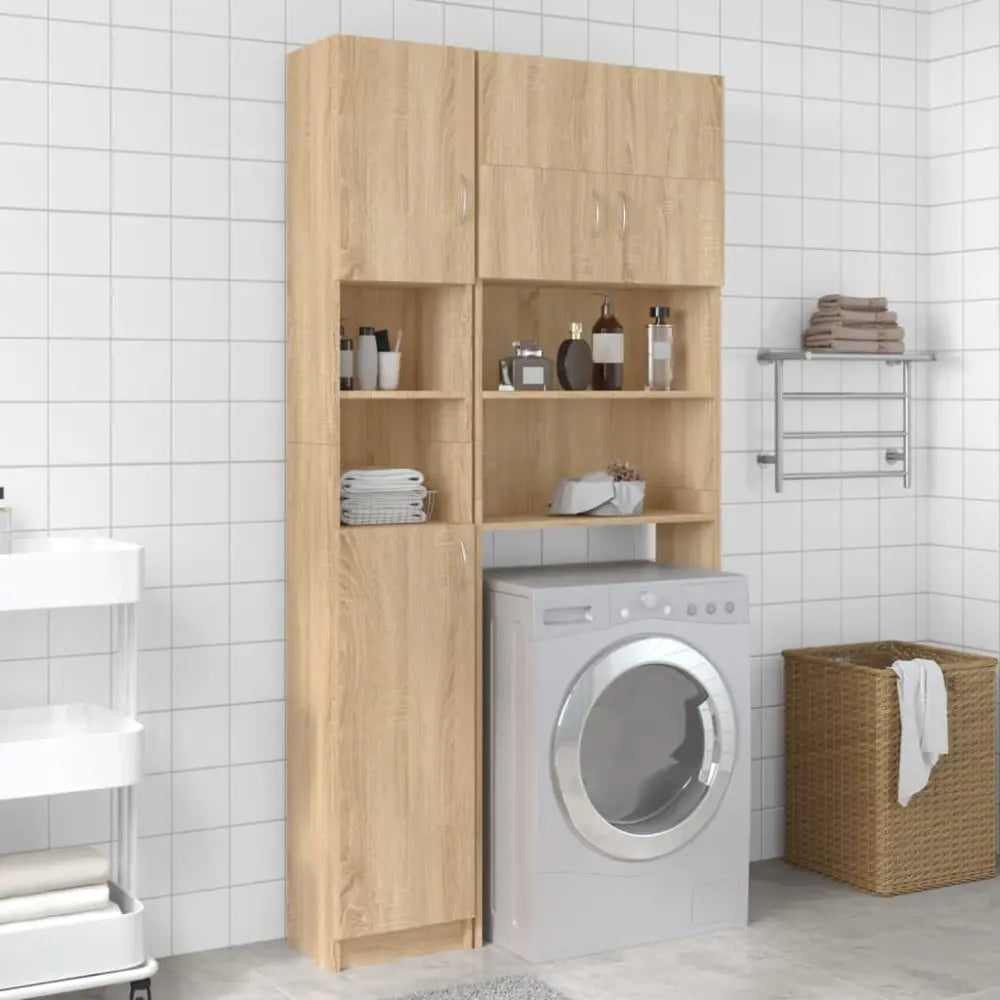 houten opslag eenheid - Wasmachine kast met bovenkast zij kast eiken
