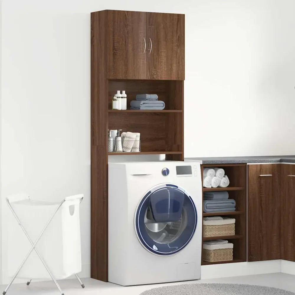 kamer setup machine opslag - Wasmachine kast met deuren 64x24x190 cm bewerkt hout bruin eikenkleurig