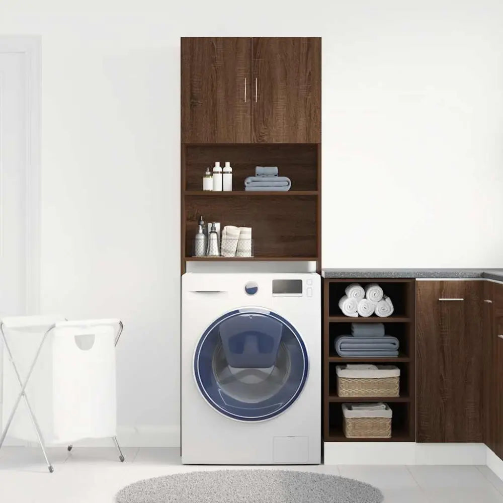 kamer setup - Wasmachine kast met deuren 64x24x190 cm bewerkt hout bruin eikenkleurig