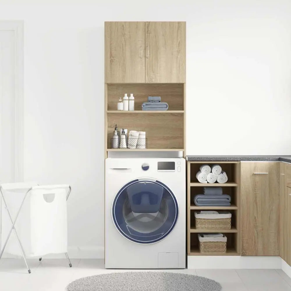 kamer voorlader wasmachine opslag - Wasmachine kast met deuren 64x24x190 cm bewerkt hout en sonoma eikenkleurig