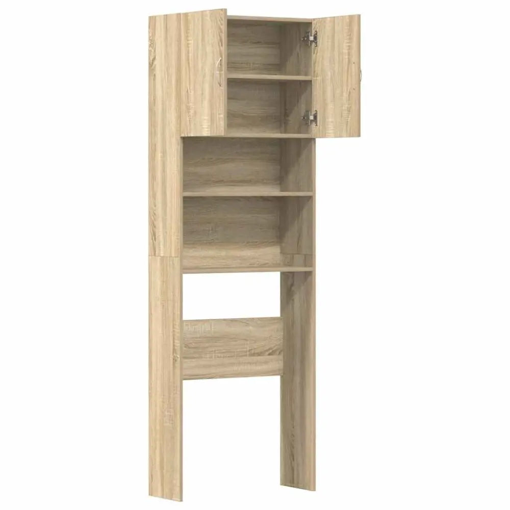 licht houtkleur boven het toilet opslag kast - Wasmachine kast met deuren 64x24x190 cm bewerkt hout en sonoma