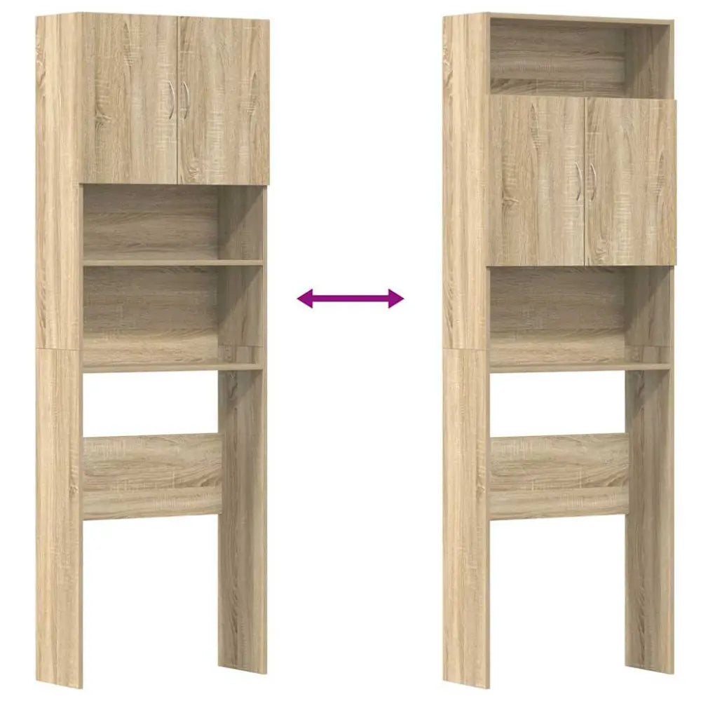 twee licht bruin houten boven het toilet - Wasmachine kast met deuren 64x24x190 cm bewerkt hout en sonoma eikenkleurig
