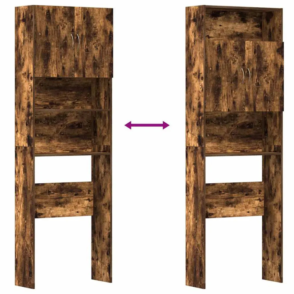 bruin houten boven het toilet opslag eenheid - Wasmachine kast met deuren 64x24x190 cm bewerkt hout gerookt eikenkleurig