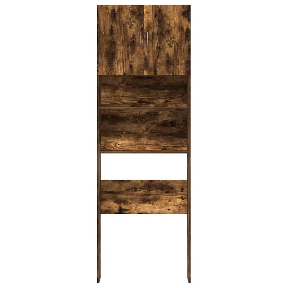 houten opslag kast - Wasmachine kast met deuren 64x24x190 cm bewerkt hout gerookt eikenkleurig