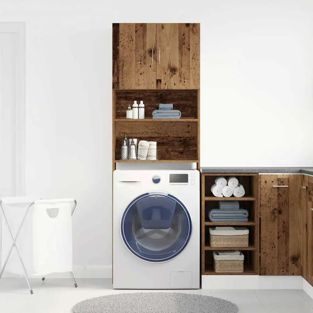 kamer rustiek hout kasten - Wasmachine kast met deuren 64x24x190 cm bewerkt hout oud houtkleurig