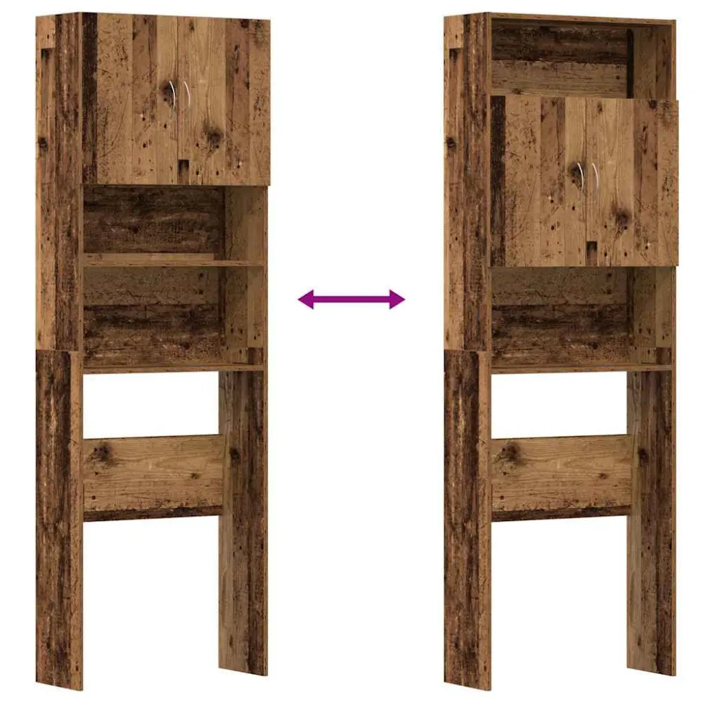 rustiek houten boven het toilet opslag kast - Wasmachine kast met deuren 64x24x190 cm bewerkt hout oud houtkleurig