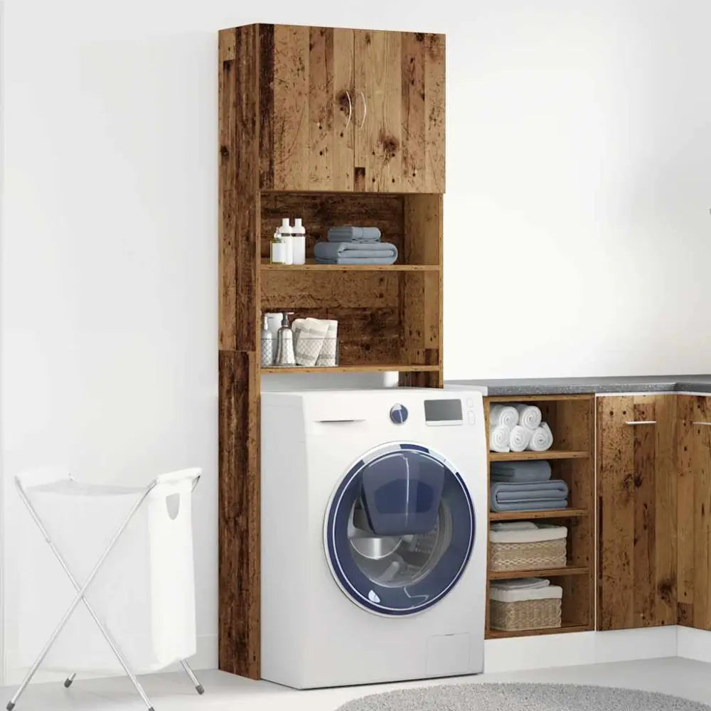 kamer rustiek hout kasten - Wasmachine kast met deuren 64x24x190 cm bewerkt hout oud houtkleurig