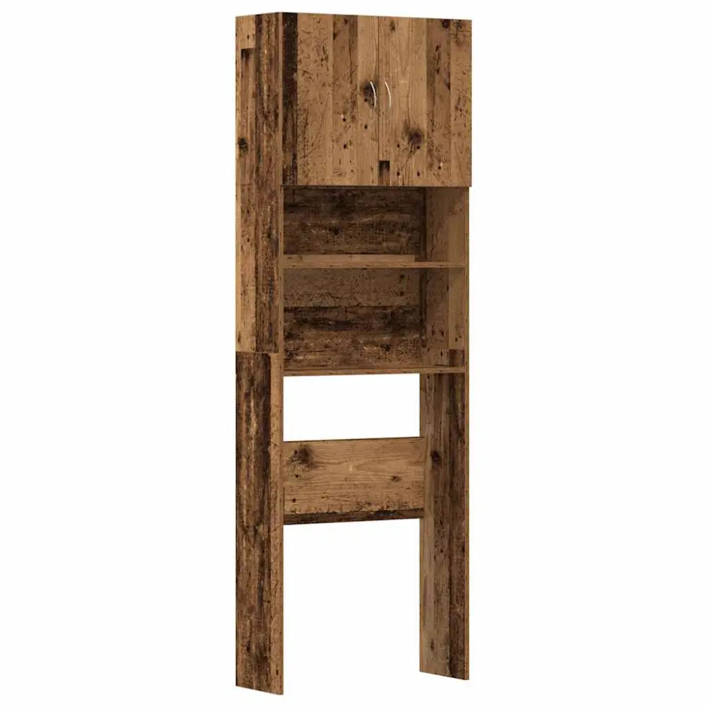 rustiek houten badkamer kast - Wasmachine kast met deuren 64x24x190 cm bewerkt hout oud houtkleurig