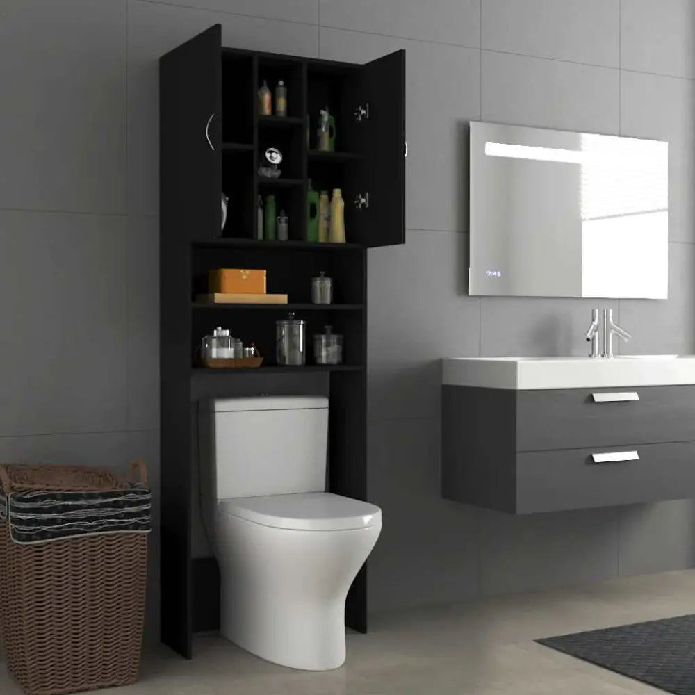 zwart boven het toilet opslag kast - Wasmachine kast met deuren zwart