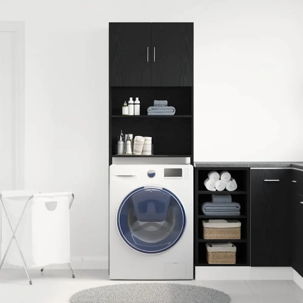 kamer machine opslag - Wasmachine kast met deuren zwart eikenkleurig