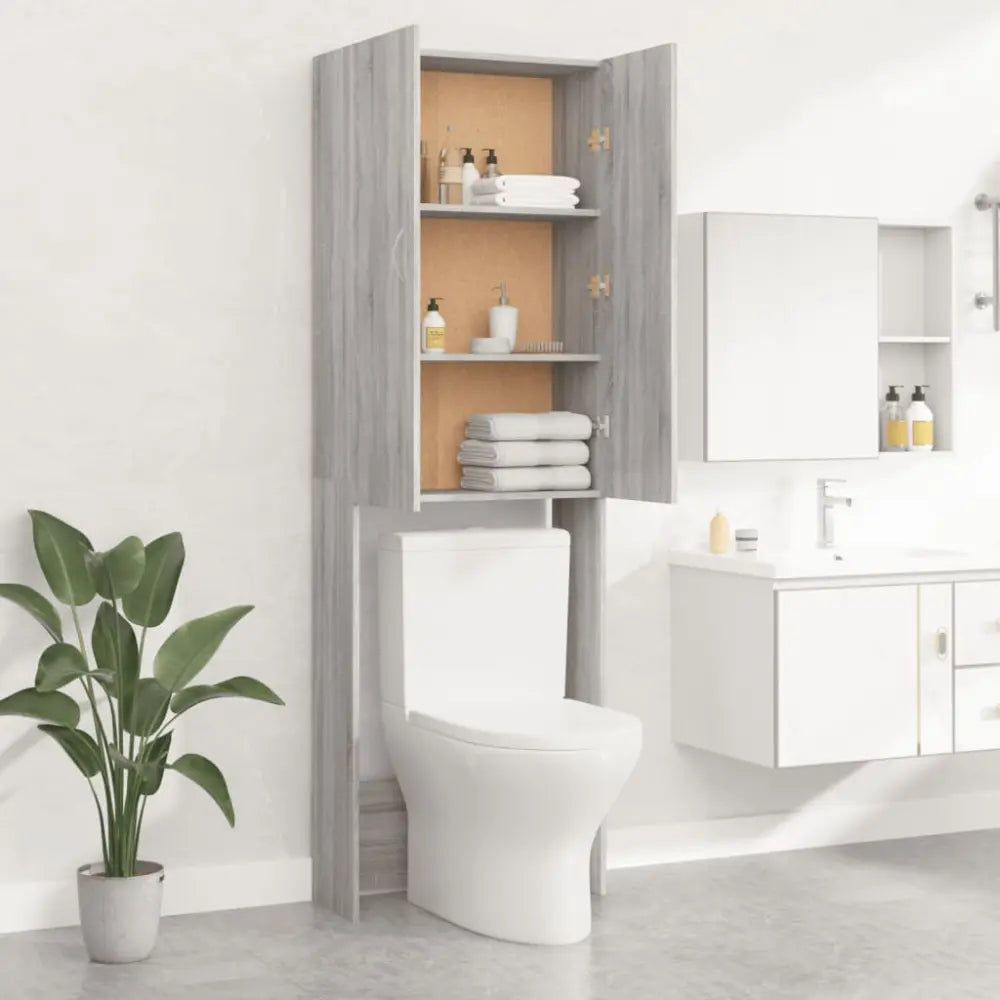badkamer opslag kast toilet - Wasmachine kast met opberg vak en deuren grijs sonoma eikenkleurig