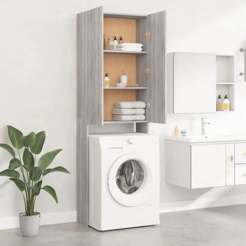 machine overhead opslag kast - Wasmachine kast met opberg vak en deuren grijs sonoma eikenkleurig
