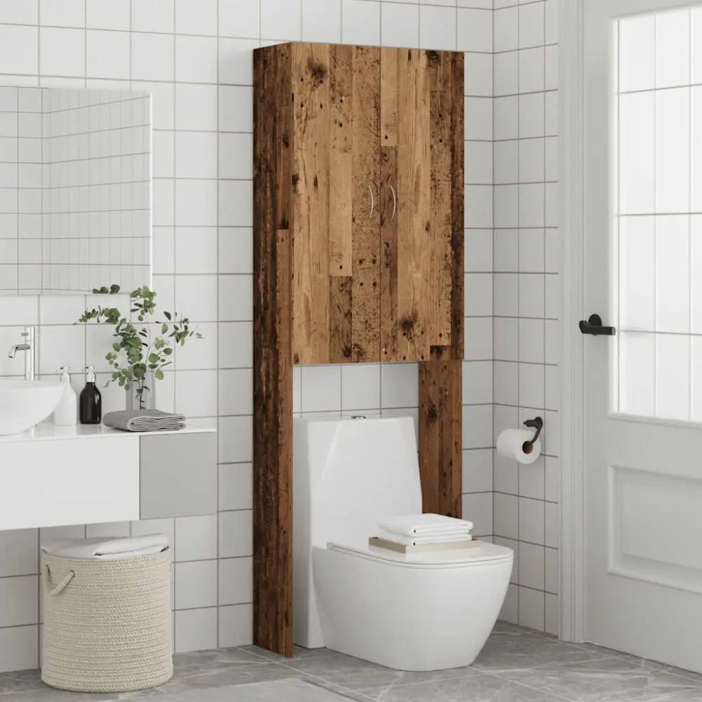 toilet houten surround - Wasmachine kast met opberg vak en deuren oud houtkleurig