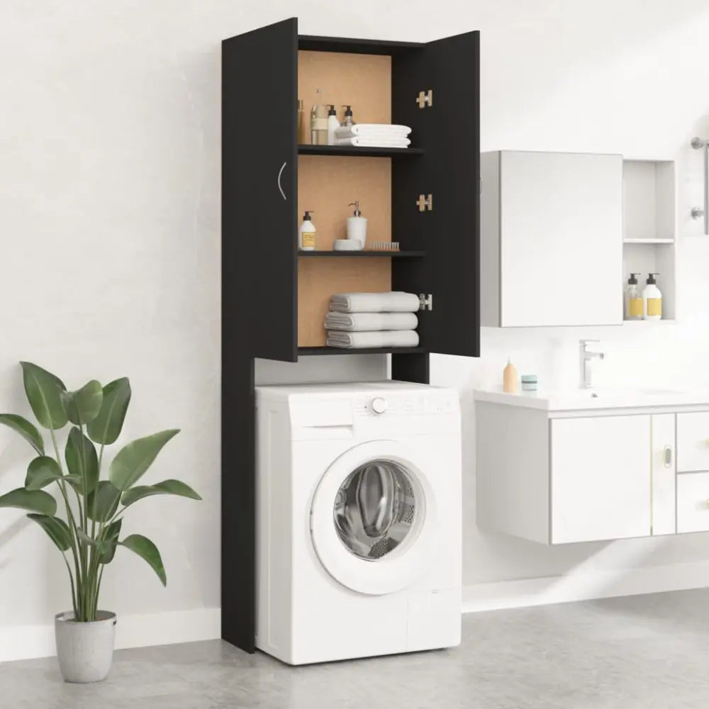 zwart kast machine - Wasmachine kast met opberg vak en deuren zwart