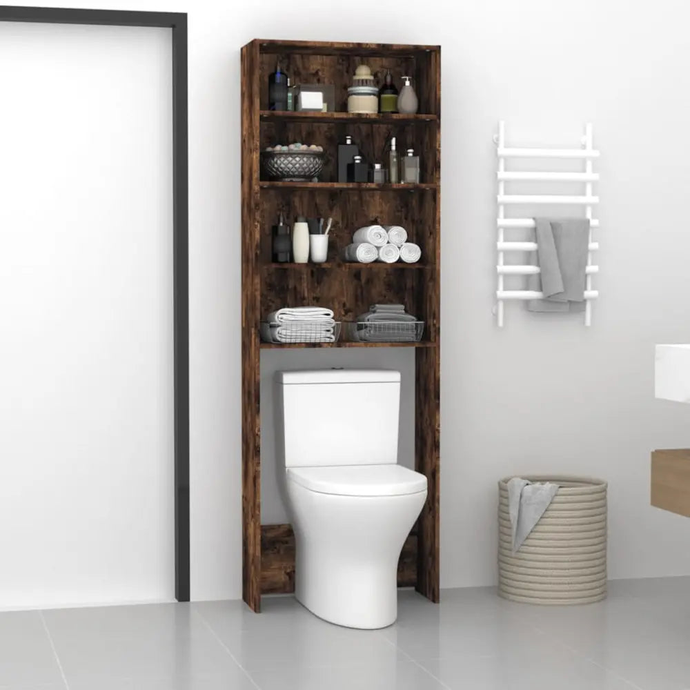 toilet houten eenheid - Wasmachine kast met vakken 64x24x190 cm gerookt eikenkleurig