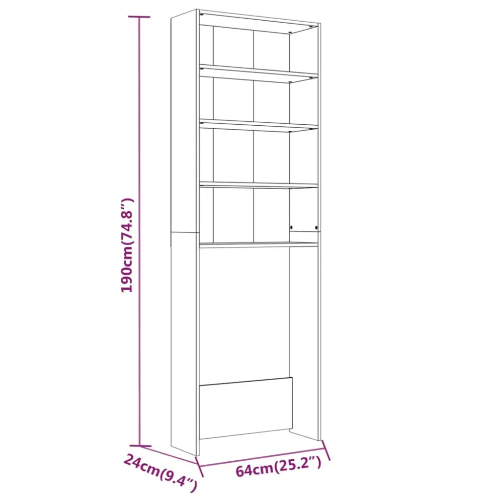 hoog smal eenheid afmetingen - Wasmachine kast met vakken 64x24x190 cm gerookt eikenkleurig