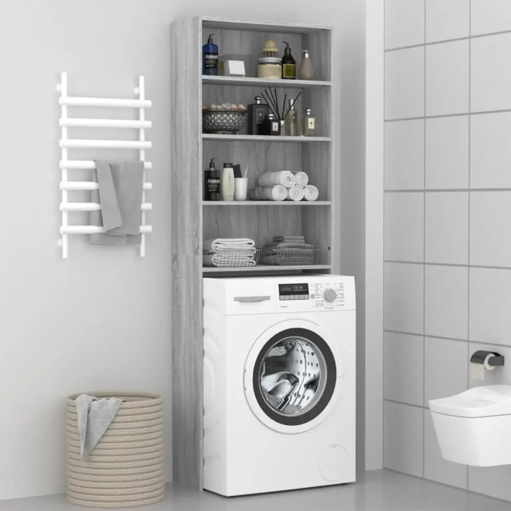 badkamer opslag eenheid machine - Wasmachine kast met vakken 64x24x190 cm grijs sonoma eikenkleurig