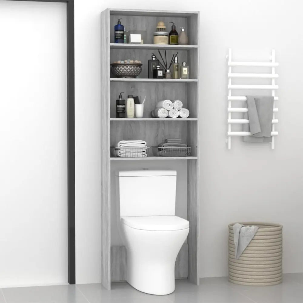 badkamer opslag eenheid toilet - Wasmachine kast met vakken 64x24x190 cm grijs sonoma eikenkleurig