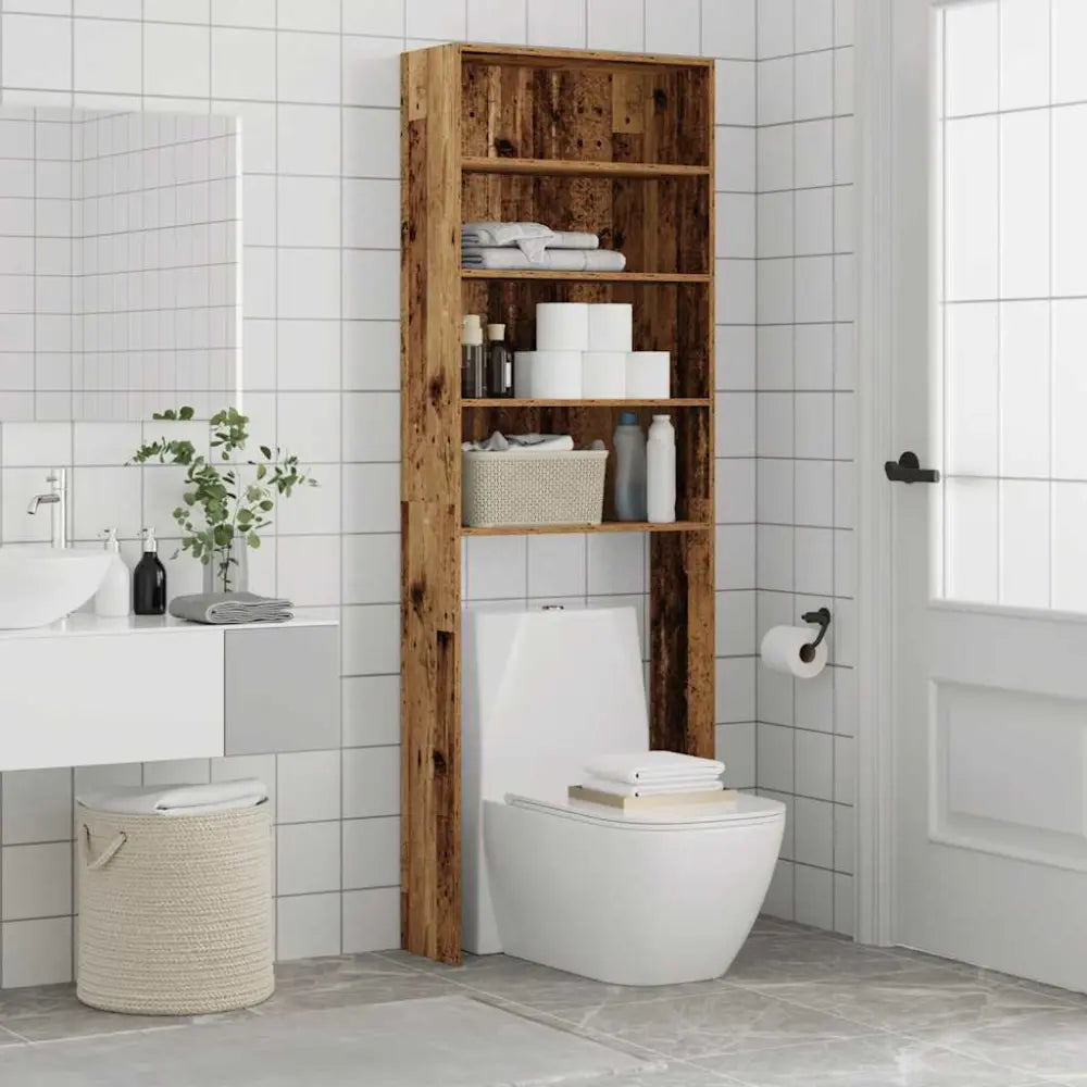 houten boven het toilet eenheid - Wasmachine kast met vakken 64x24x190 cm oud houtkleurig