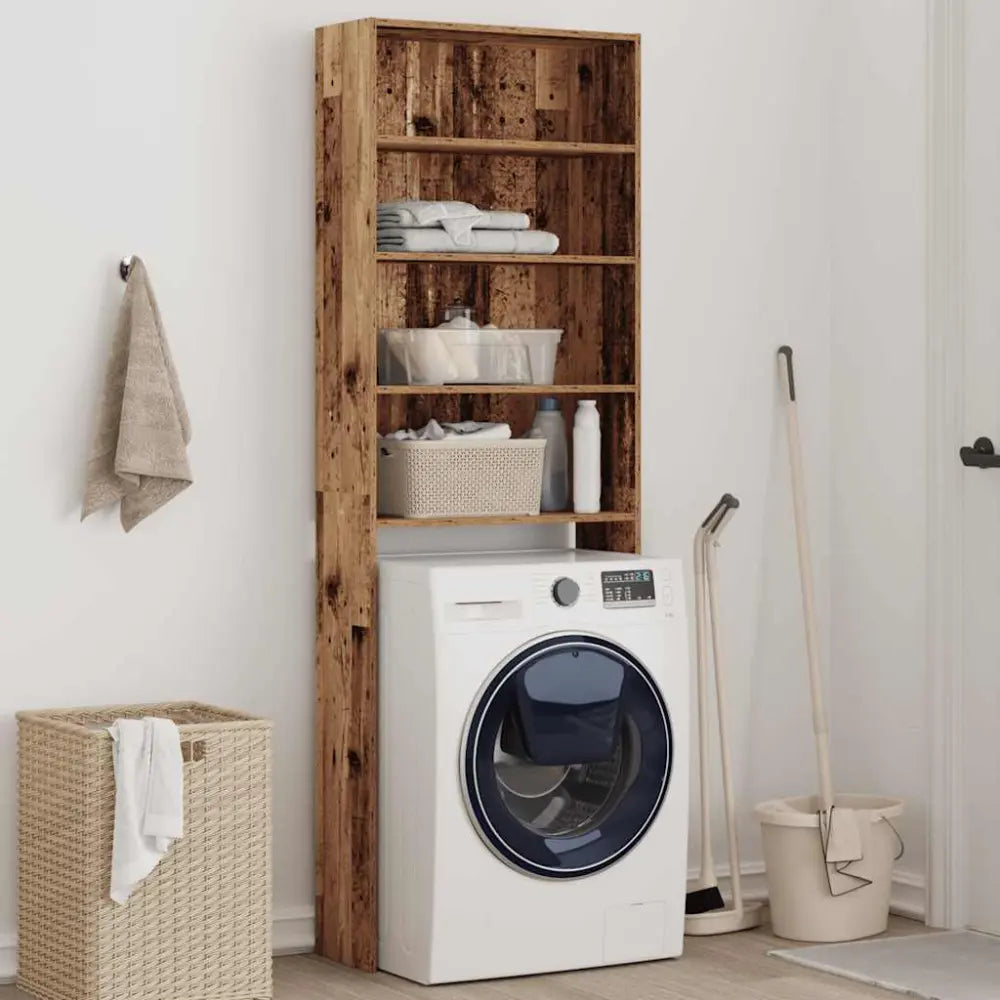 kamer rustiek houten - Wasmachine kast met vakken 64x24x190 cm oud houtkleurig