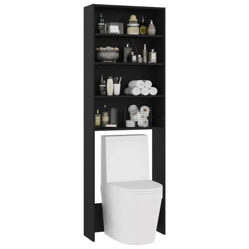 zwart boven het toilet eenheid - Wasmachine kast met vakken 64x24x190 cm zwart