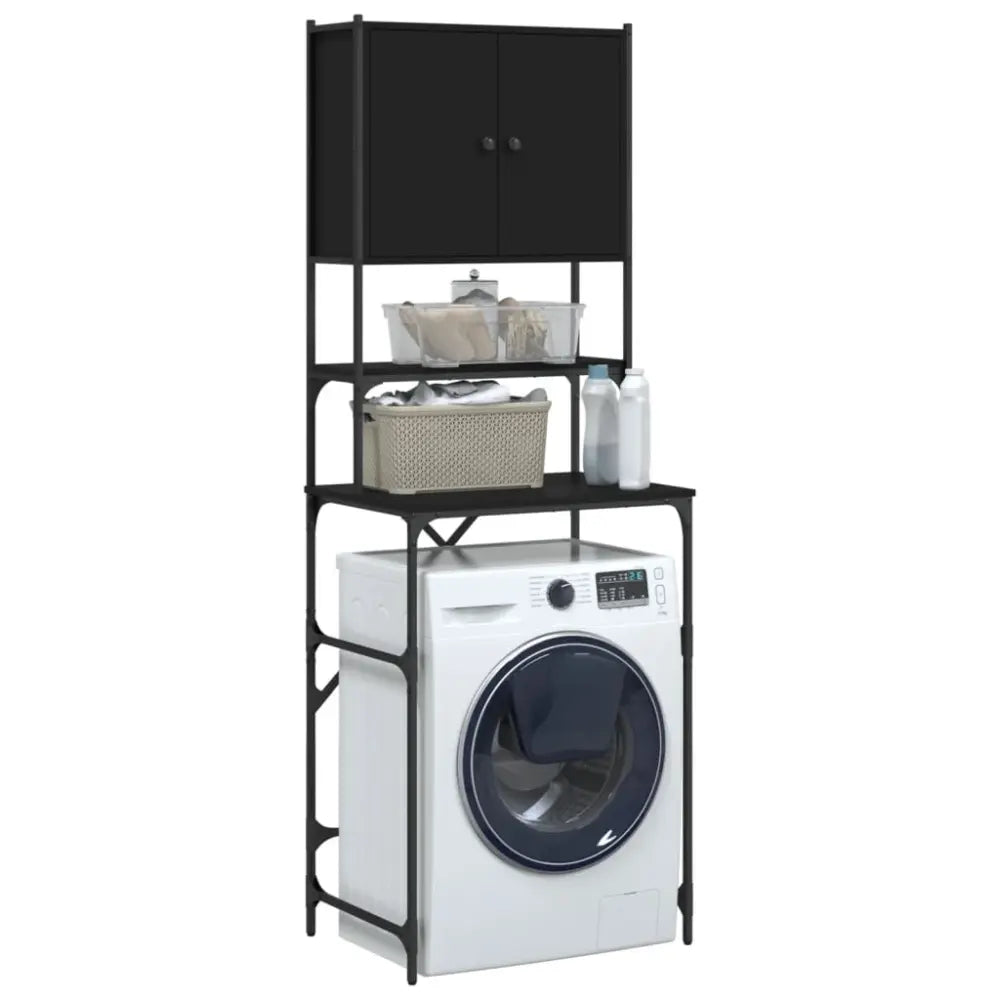 zwart schap opslag - Wasmachine kast rek met deuren zwart