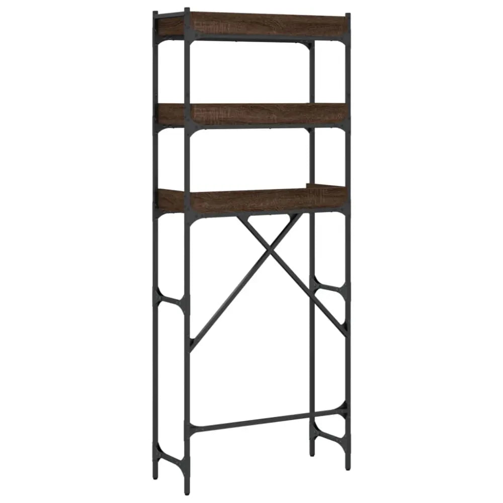 industriële stijl boekenplank drie houten planken - Wasmachine kast rek op berg vak boven bewerkt hout bruin eikenkleur